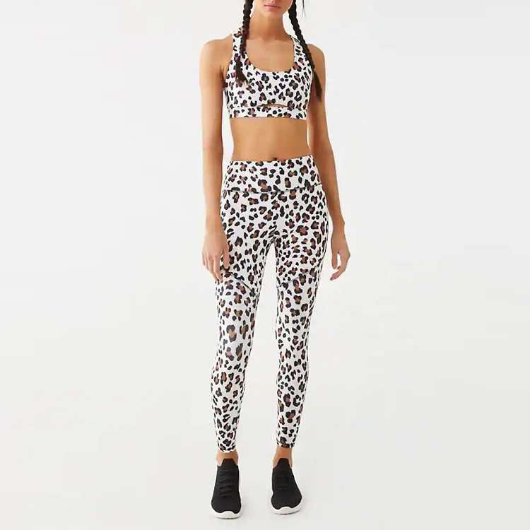 Newest Cutout Racer Back Attractive Animal Leopard Print Youth Girls Yoga Bra