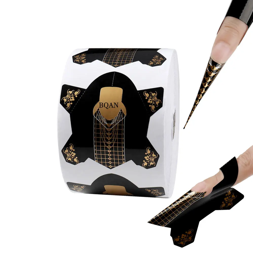 ANGNYA Black Gold Aluminized Paper Custom LOGO Nail Forms Almond Extension DIY xxl Nail Forms For Builder Gel