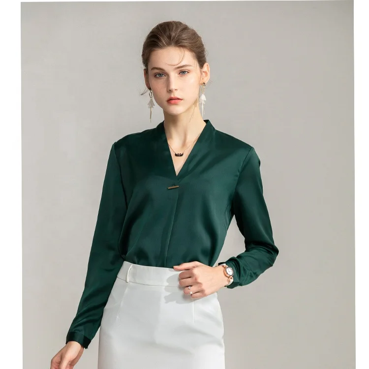 Korea Style Silk Satin Fabric Ready made in-stock chiffon Colors Blouse women Factory Direct Supplying Blouse for Ladies