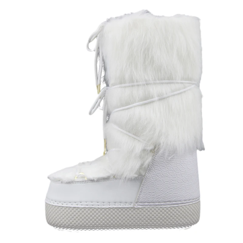 Warm Fantastic Durable White Shearling Fur Snow Boots Space Boots