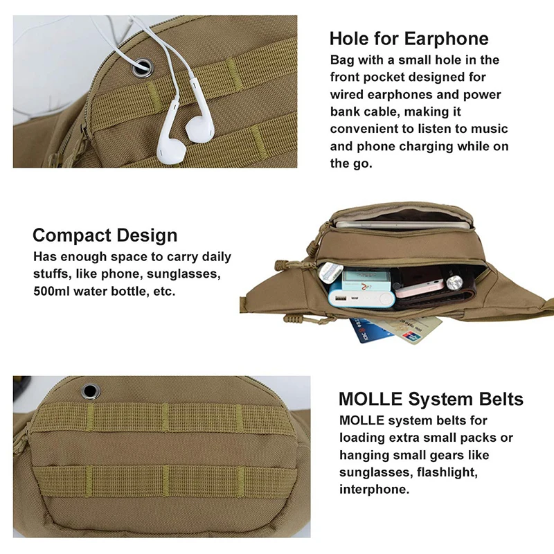 Tactical Waist Bag 900D Nylon Oxford Water-Resistant Outdoor EDC Fanny Pack Utility Waist Pouch Outdoor Bumbag