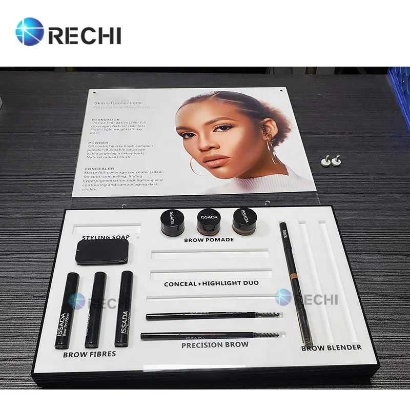 RECHI Acrylic Makeup Mascara Cream Retail POS Display Stand For Eyebrow Pencil Perspex Eyeshadow Lipstick Lip Gloss Display Rack