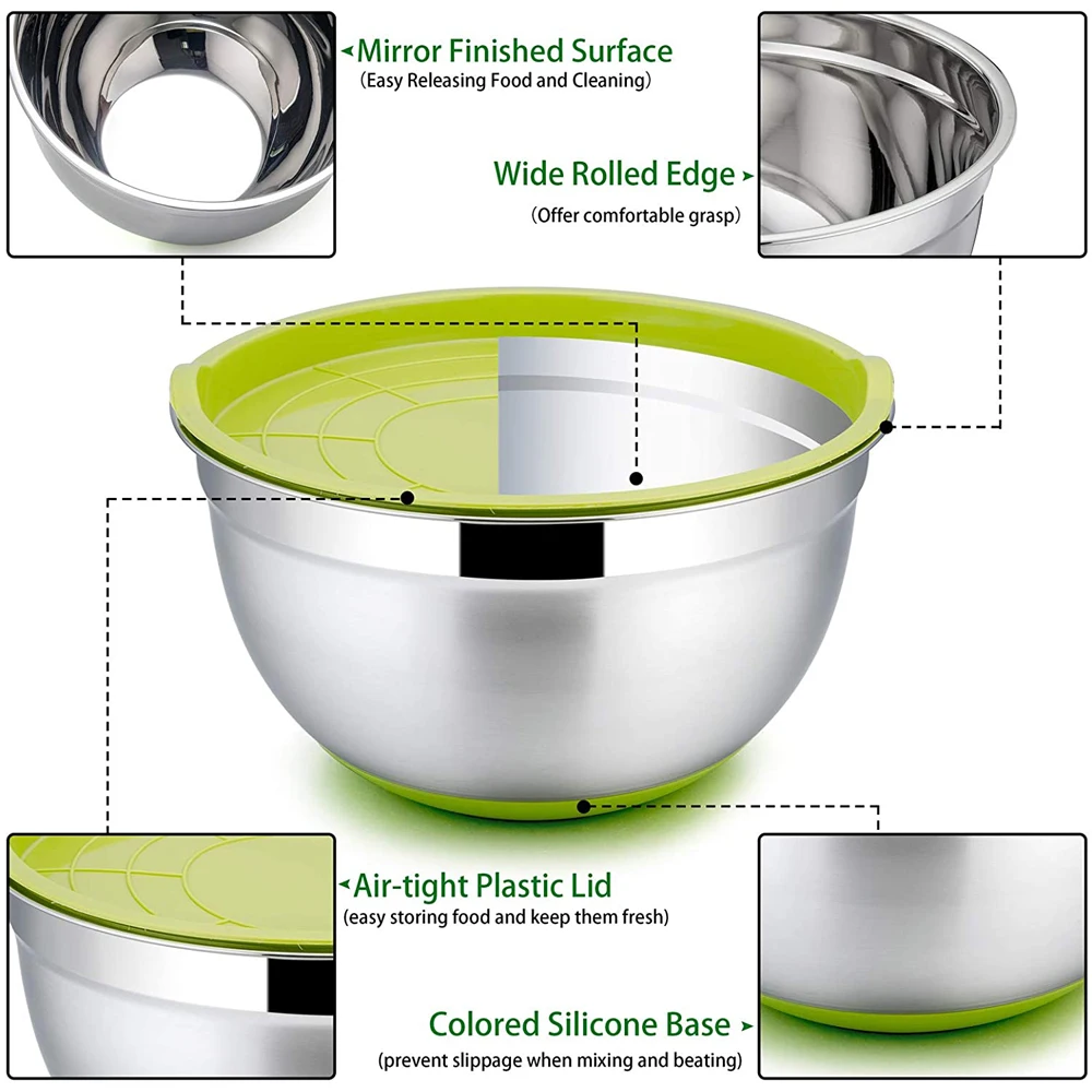 
vintage nesting 5pcs mixing bowl set stainless steel salad mix mixing bowl set with airtight lids set of 5 
