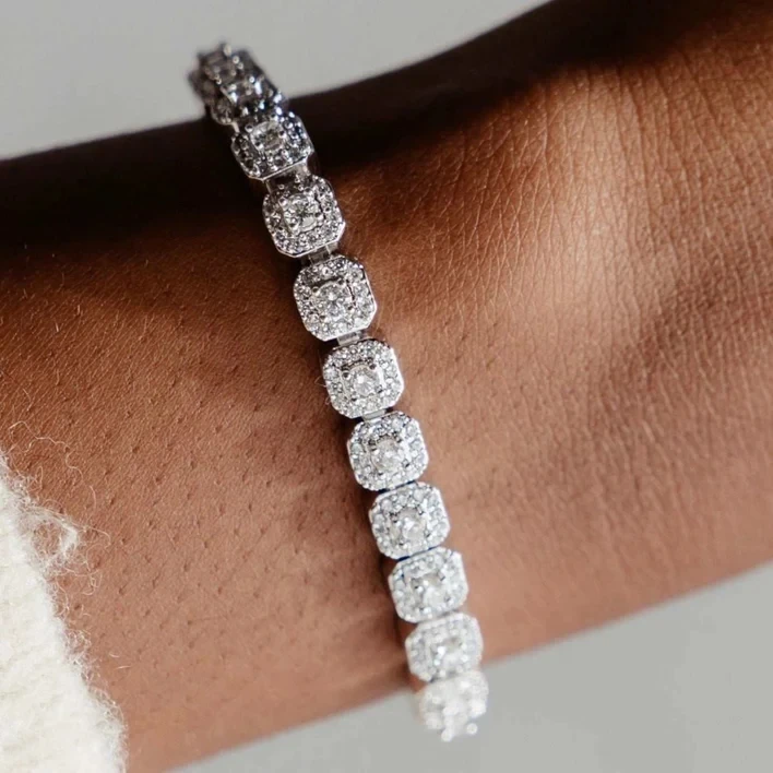 Hip Hop Jewelry 7MM Gold Plated Iced Diamond Tennis Chain Bracelet Icy Bling Bangle Women Zircon Micro Clustered Tennis Bracelet
