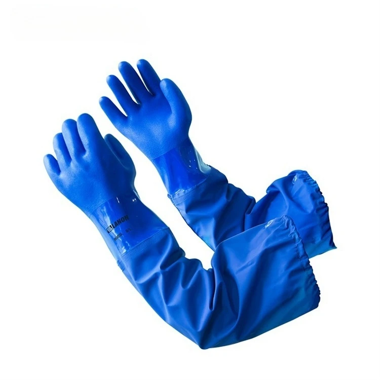 PVC Long Sleeve 66 CM 14-666 Blue Oil Acid and Alkali Chemical Resistant Safety Gloves