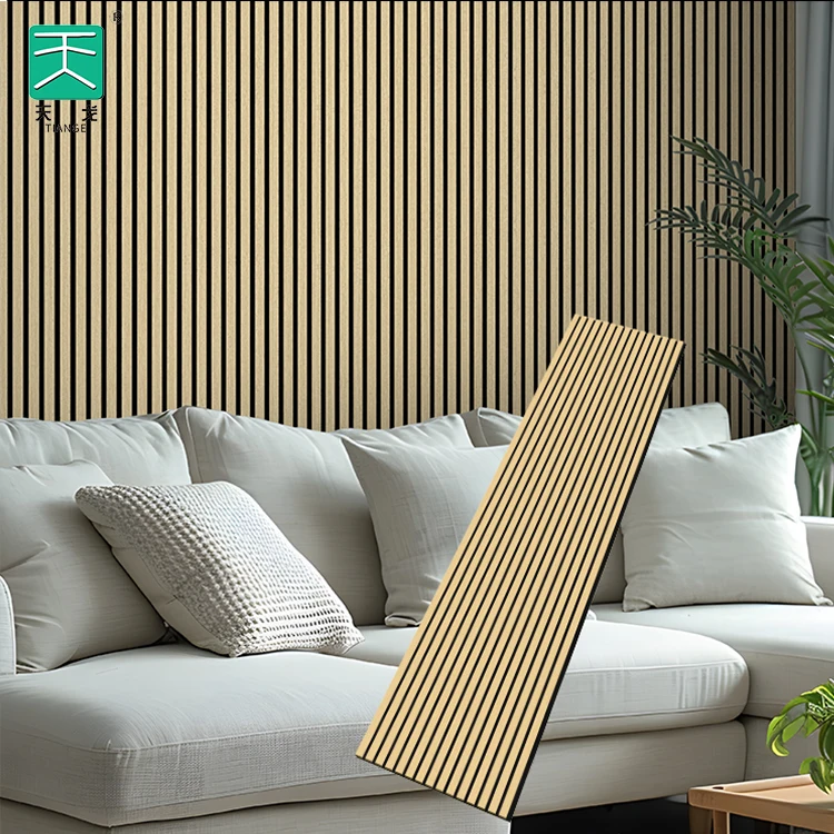 TianGe Akupanel Polyester Fiber Interior Wall Decor Acoustic Slat Wooden Wall Panel On Felt for Decor