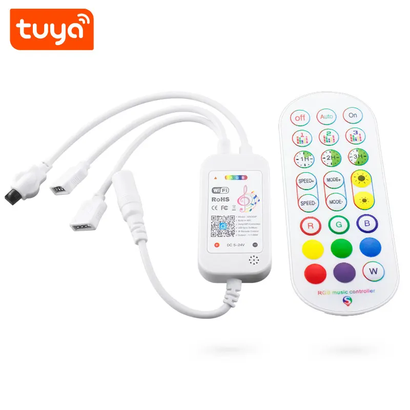2024 Smart Life Home Tuya WiFi APP RGB 4Pin LED Strip 1 to 2 Controller With Remote Controller PST-XY001