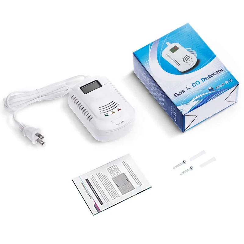 
Pulitong 2 in 1 9V Battery Backup LPG Natural Gas Leak & CO Carbon Monoxide Alarm Detector For Home with EU | US | UK Plug 