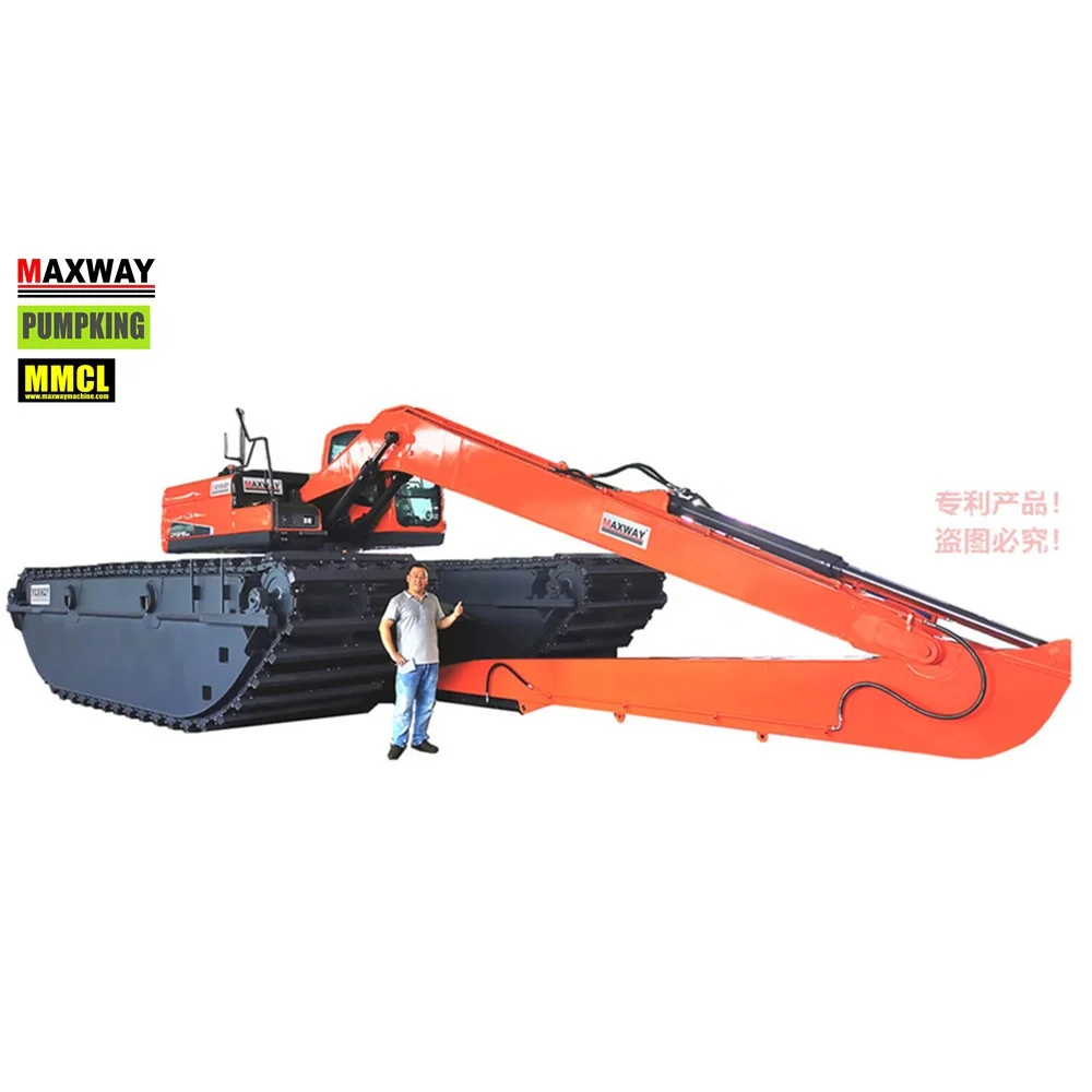 MAXWAY MMCL Heavy Duty Big Buoyancy DOOSAN Long Arm Amphibious Excavator for Mining, Tailing,  River Dredge, Dam, Flood, Swamp