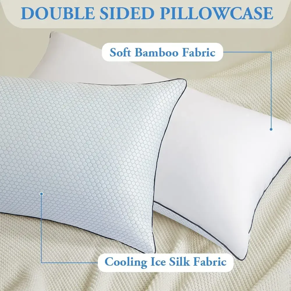 Luxury Cooling Pillow with Ice Silk & Bamboo Washable Cover Breathable Down Alternative Bed for Neck and Shoulder