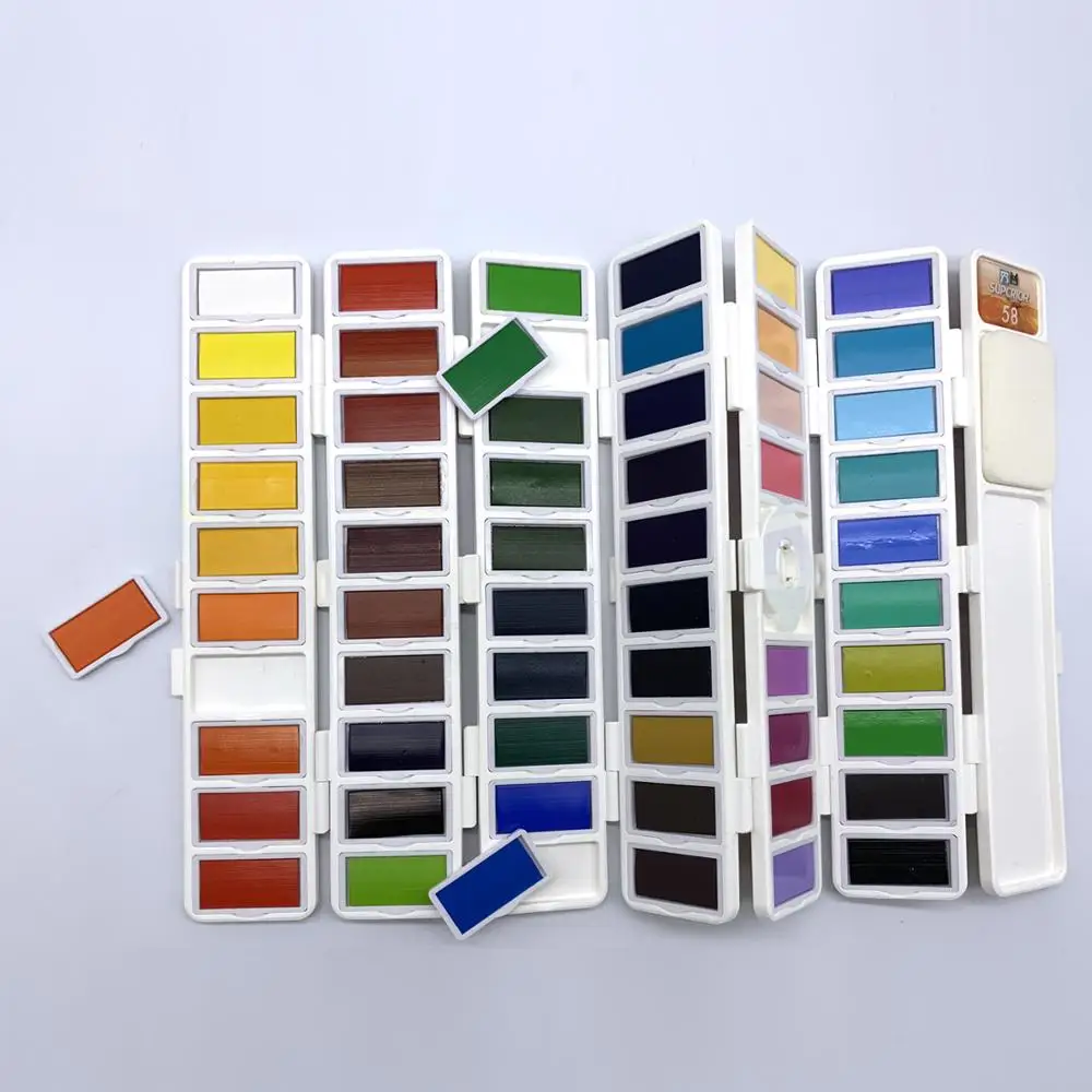 
58 Vibrant Foldable Colors Watercolor Paint Set With Three Water Brush Pens 