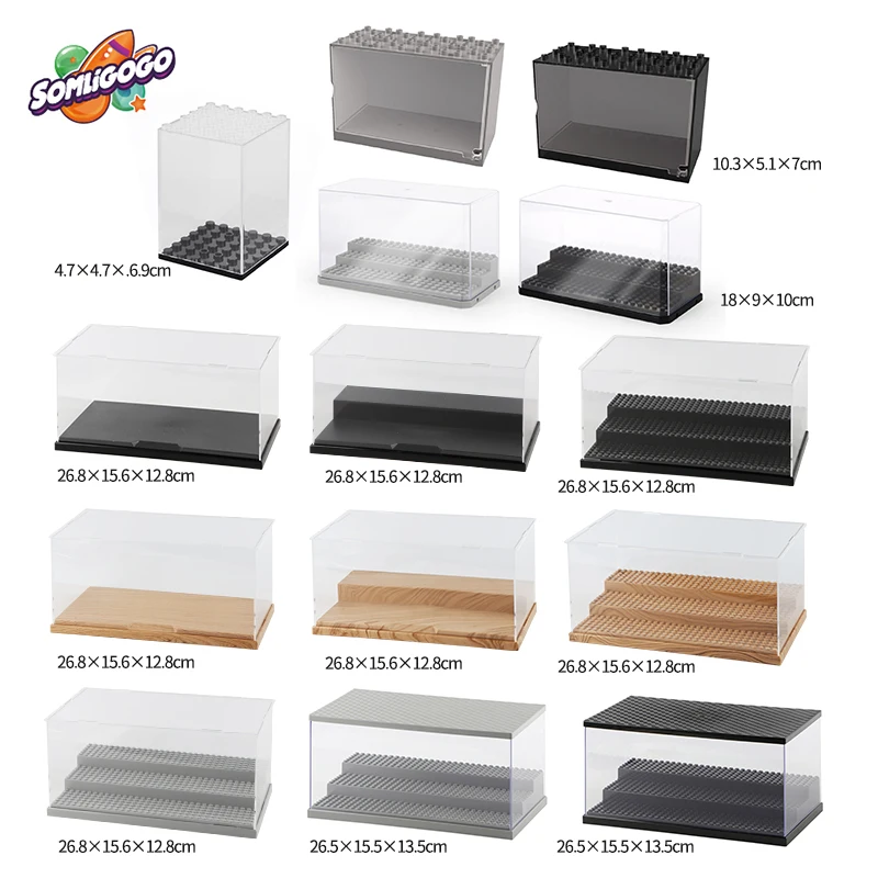 SL Save Shipping Costs Simple building block display Self-Assembly Clear Acrylic Box With Black Bottom