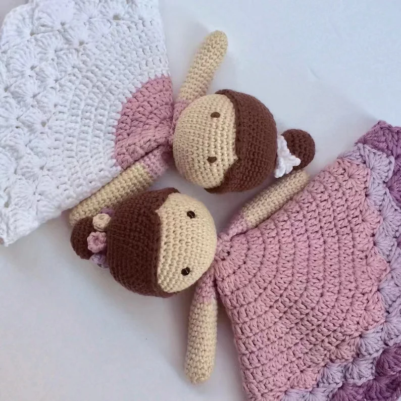 Hand Knitted Crocheted Baby Girl Comforter Security Blanket Crochet  Plush Toys for Newborn baby