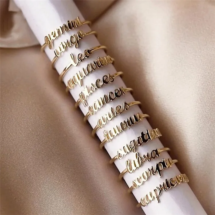 Новинка 2020 кольцо 12 созвездий модное Открытое кольцо счастливый лучший друг подарок золотой цвет Зодиак кольцо зодиака