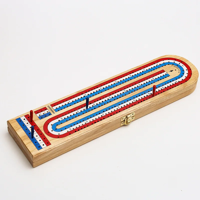 Wooden Cribbage Board Game Set, Travel Cribbage Board with Card Storage, Classic Board Games for Adults