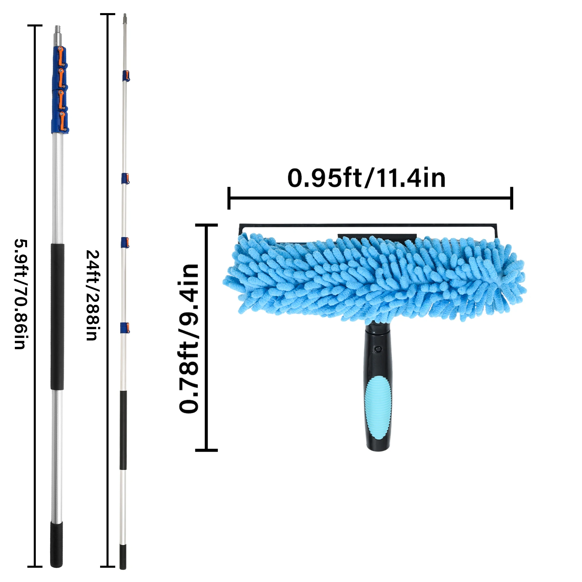 car brush cleaning Extendable Telescopic  Window Squeegee Brush with Rotating Head