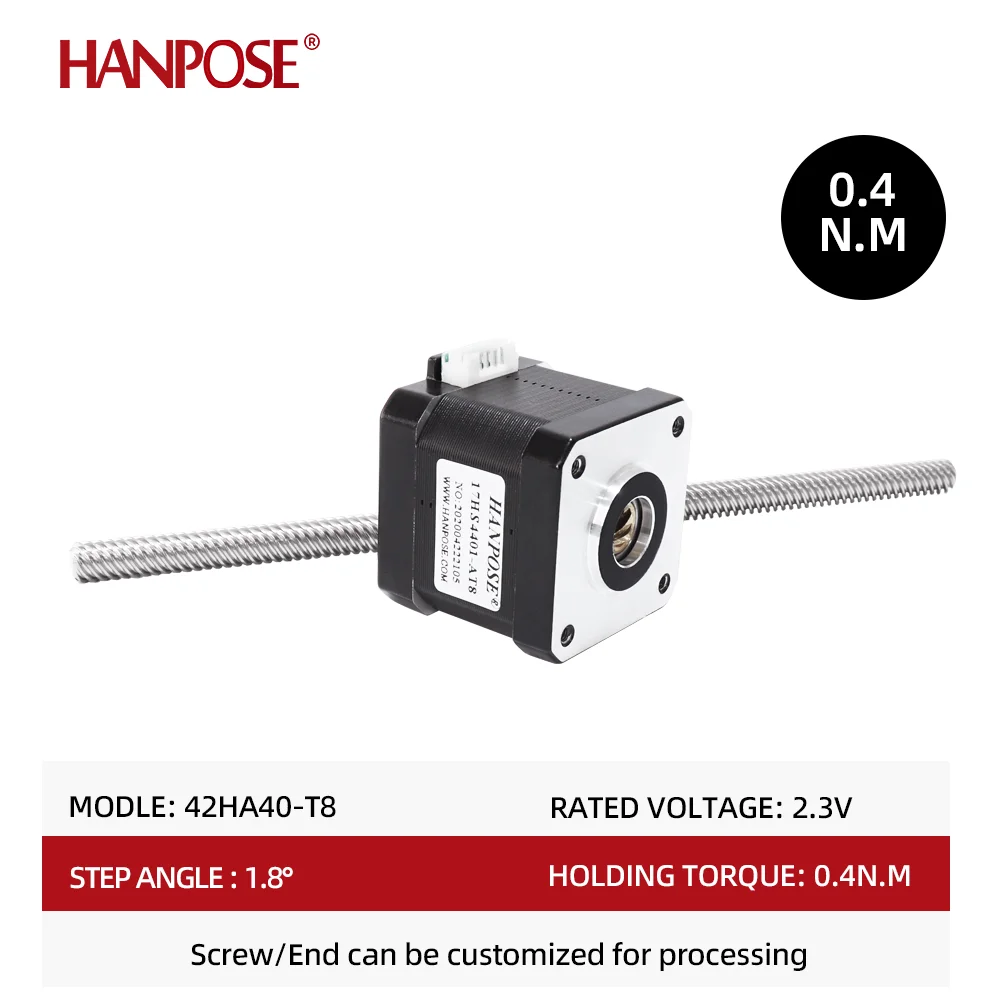 HANPOSE nema17 Through screw motor 40N.cm 1.5A 42HA40-T8*8  200mm  for CNC 3d printing lead screw 12v stepper motor nema17