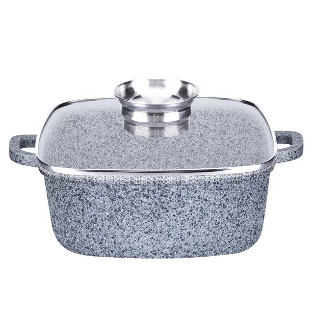 22cm die cast aluminum square casserole soup pot/kitchen casserole with granite non stick stone coating