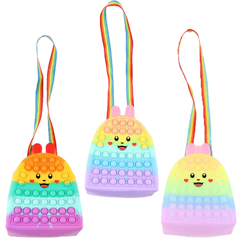 Hot Selling Pop-it Bag Pink Rabbit Pikachu Fidget Real Kid Backpack Shoulder Bags 2 in 1 School Pop Bag Toys For Girls Gift