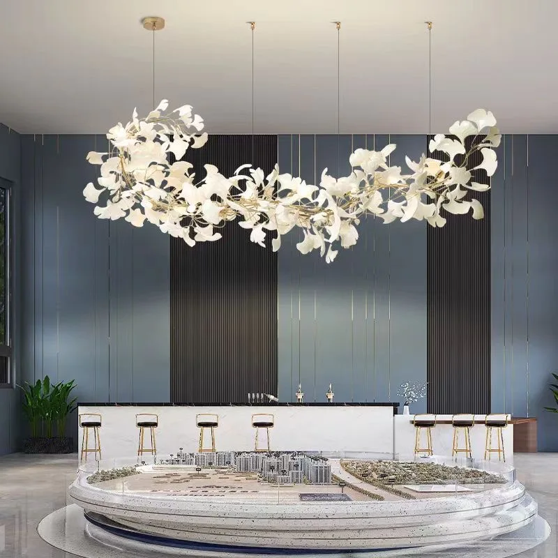 Custom Project Indoor Decoration Fixture Hotel Villa Home Shop Ginkgo Leaf Ceramics Plastic Glass Luxury Chandelier