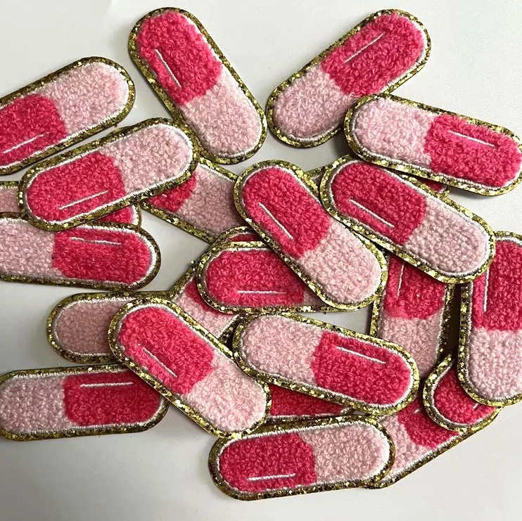 Chenille Iron on Patches for pocket Embroidered patch bowknot heart sticker for clothes & school bag Applique