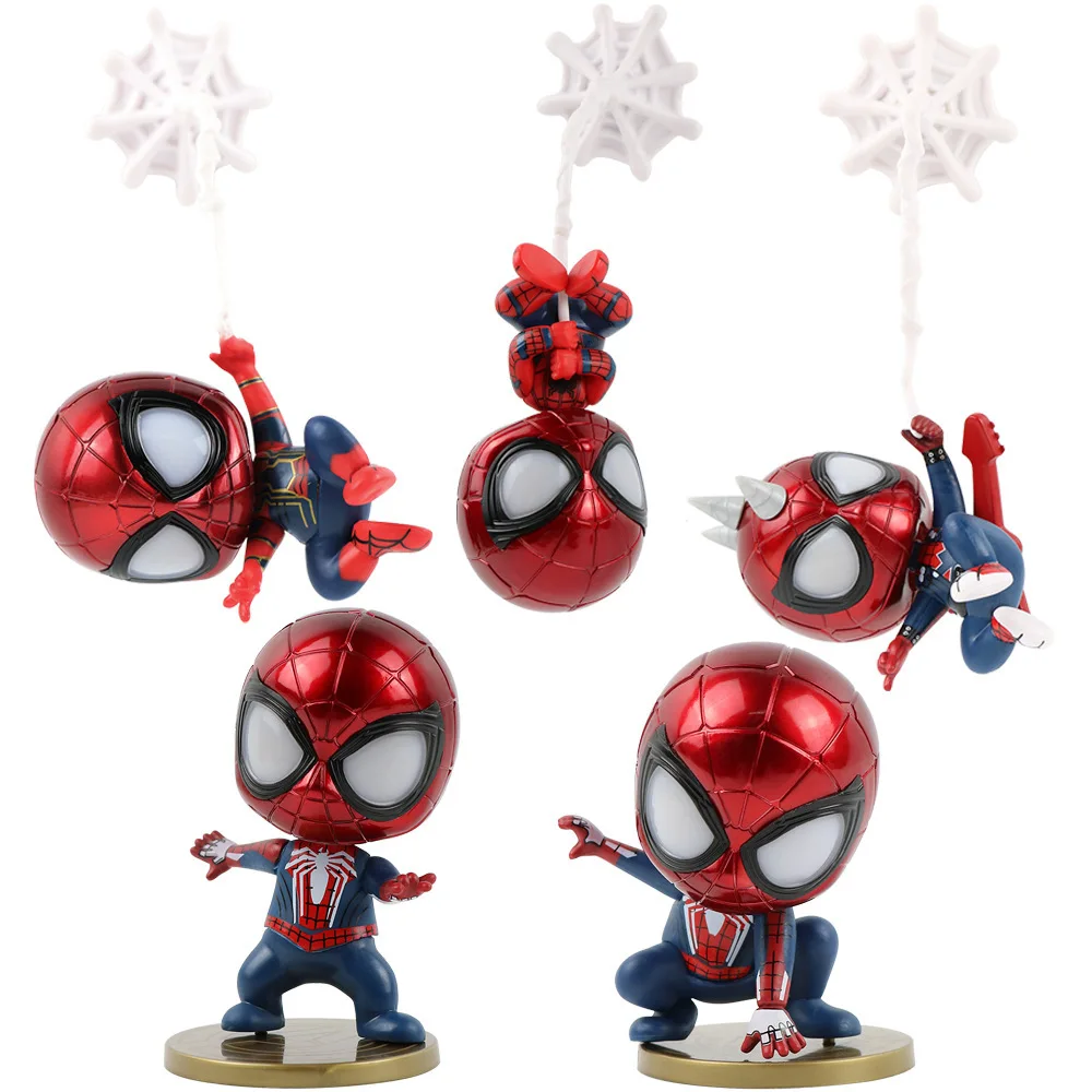 Anime Lovely Cartoon Spider Man Marvel Action Figure Sets 3D Doll Toys Car Desk Cake Decoration Action Figures Accessories
