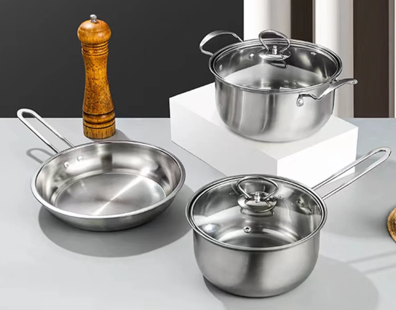 Factory Directly Stainless Steel Cookware Sets Granite Aluminum 3pcs Simple Kitchenware Set Non-Stick Cookware Granite