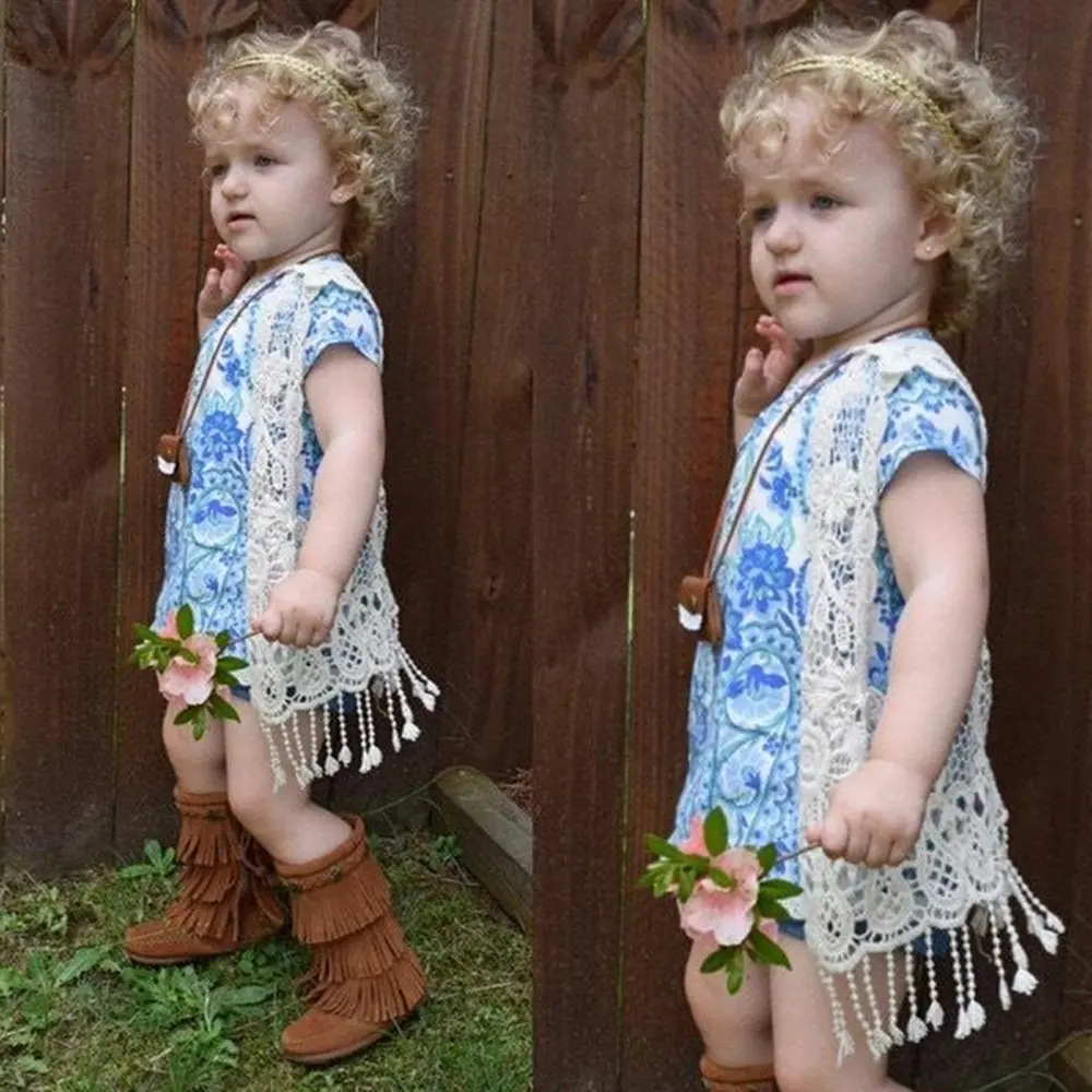 Toddler Kids Baby Girls Lace Crochet Hollow Out Cardigan Vest Tops Tassels Blouse Waistcoat