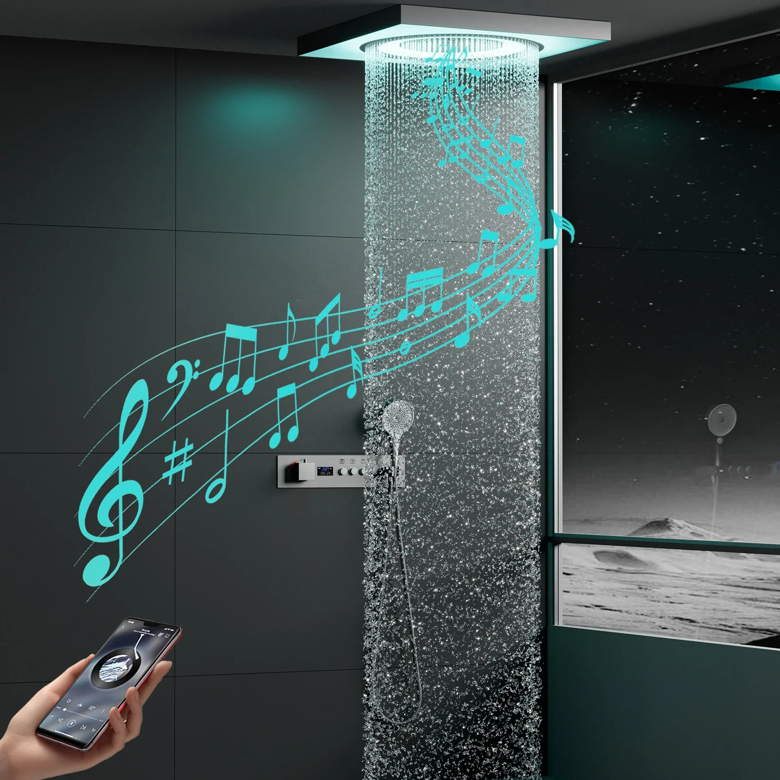 Modern minimalism 24 inch LED Shower System Thermostat Faucet Bluetooth Music LED Shower Faucet Set