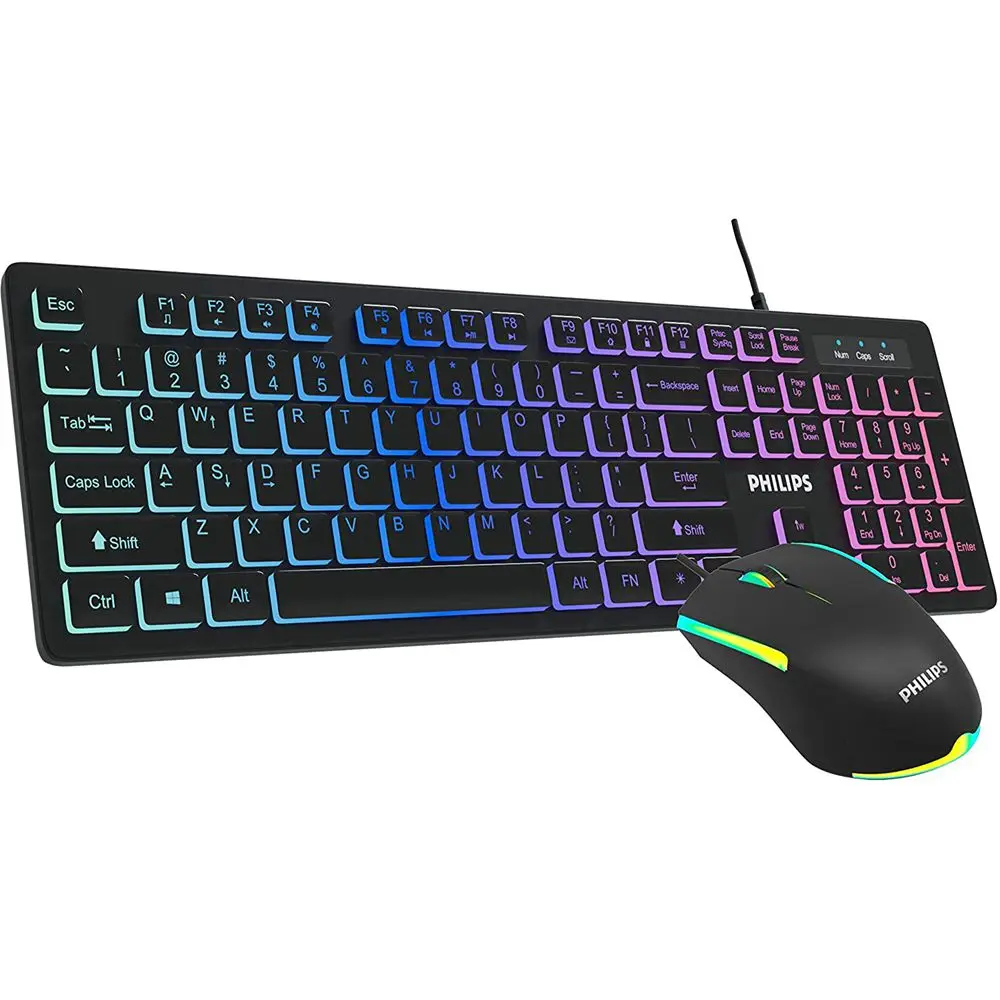 USB Keyboard and Mouse Combo Full-Sized Keyboard, 3-Button Mouse w/RGB Light FX for Home Office For PHILIPS SPT8294