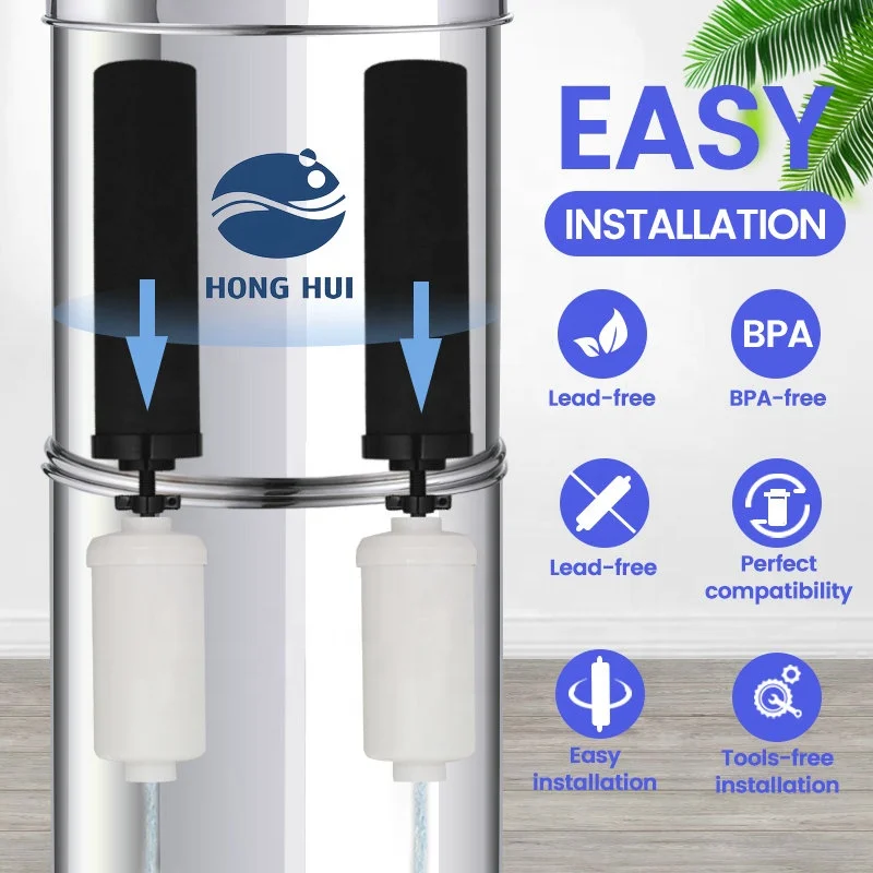 HONG HUI LT-2.25B NSF Certificate Water Filter System Gravity Fed Water Filtration System Remove Fluoride, Chlorine, Bacteria,
