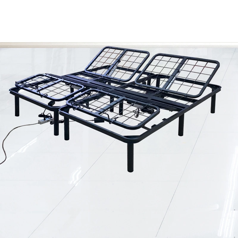 Electric adjustable Bed rail frame two 200x90 black + variations slatted base without mattresses