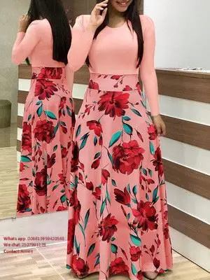 Custom Ecoparty Autumn Women Dress Female Fashion Long Sleeve Floral Print Long Maxi Dress Ladies Casual Ankle-Length Vestido