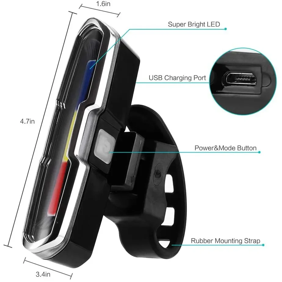 Howlighitng 3 Color Red Blue Bike Taillight Rear Light Waterproof USB Charge  Night Riding Bicycle Led Tail Lights