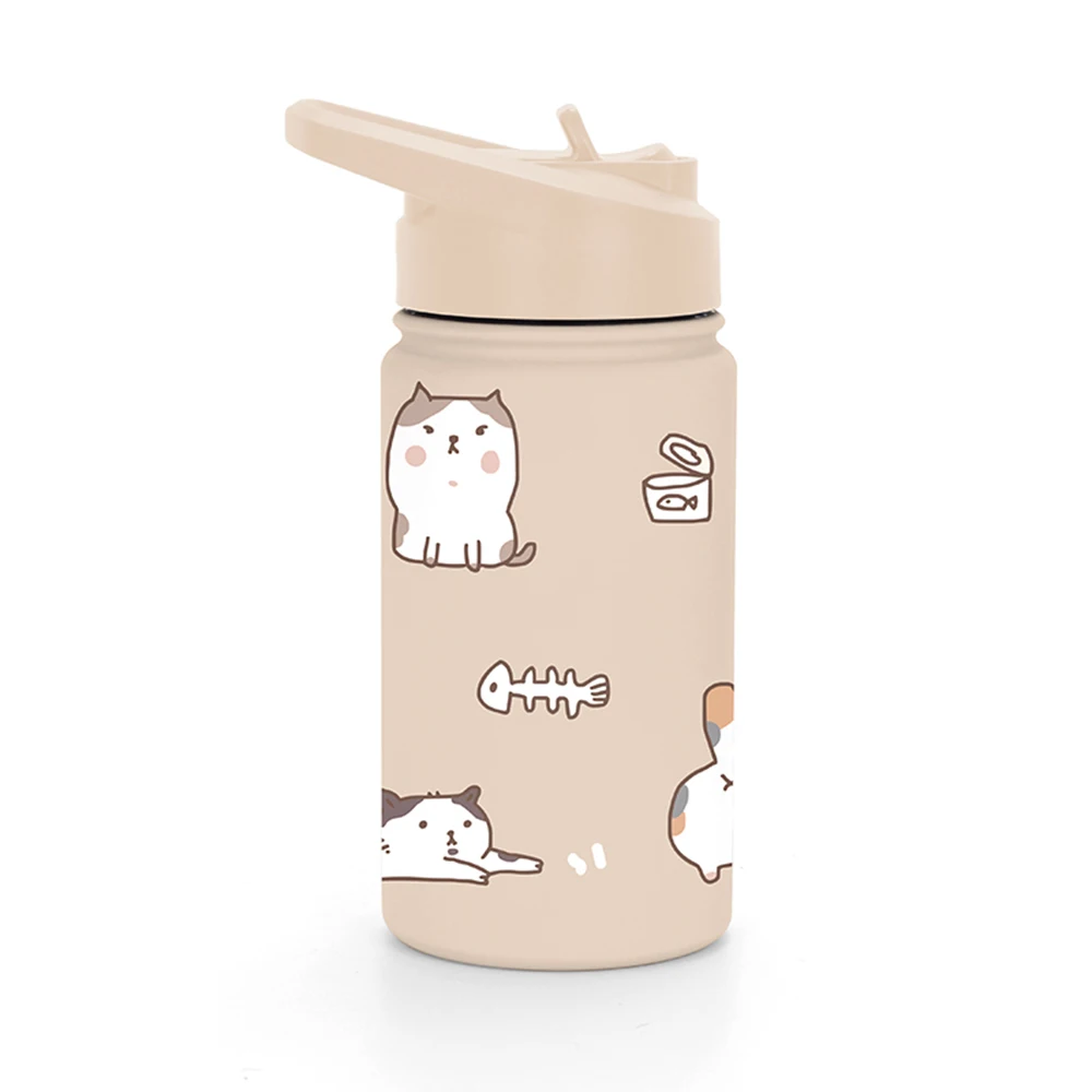 New Cartoon Design 12oz Stainless Steel Double Wall Insulated Kids Water Bottle Termos with Straw