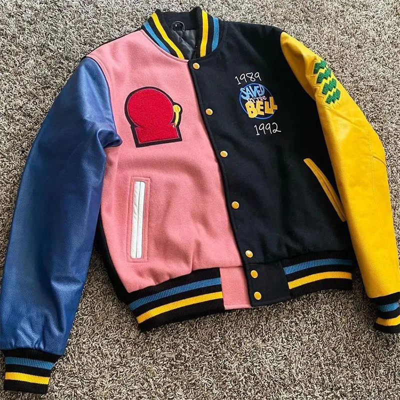 Custom Varsity Jacket Leather Sleeve Chenille Embroidery Color Blocked Letter Embroidery Graphic Letterman Varsity Bomber Jacket