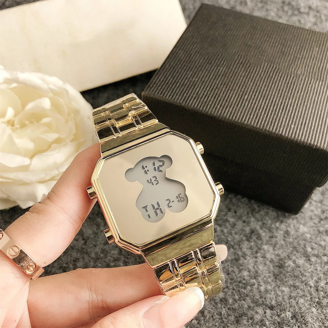 Fashion Brand Famous Designer Bear Luminous LED Digital Wrist Watch relojes para mujer Quartz Watches for Men Women