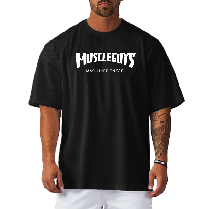 Индивидуальная Спортивная одежда для бега, компрессионная одежда для спортзала, Мужская одежда для фитнеса, сетчатые футболки с круглым вырезом для мужчин