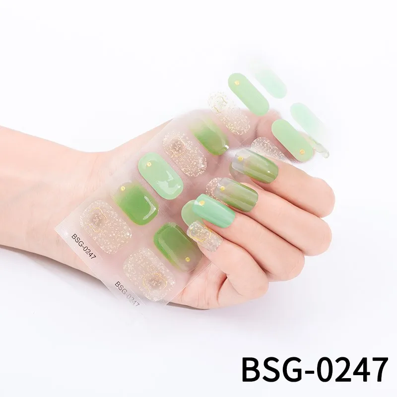 wholesale nail gel wrap 2023 semi cured gel nail sticker 20pc gel nail wraps sticker with glue and nile filer set