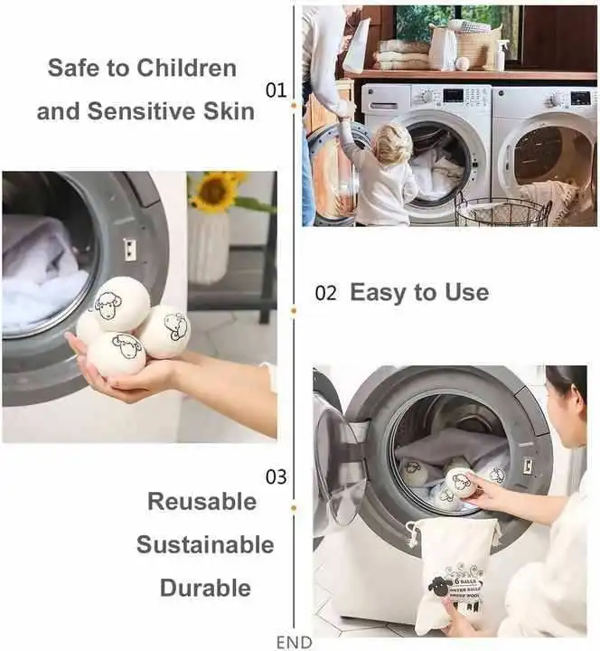100% New Zealand Wool Organic Fabric Cute Softener XL Chemical Free 6 Pack 7 cm eco-friendly Wool Dryer Ball