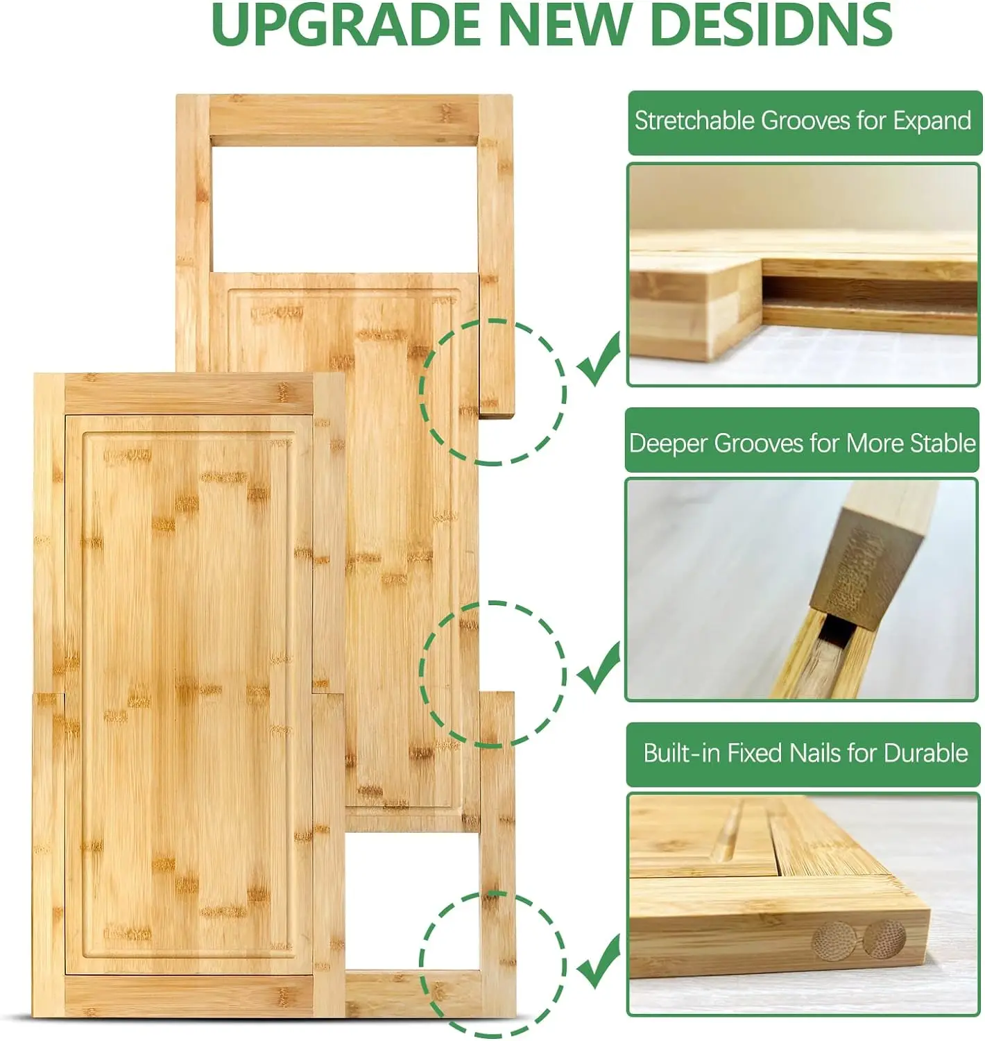 Expandable Cutting Board Over Sink, Bamboo Cutting Boards with Juice Groove, Kitchen Sink Cutting Board