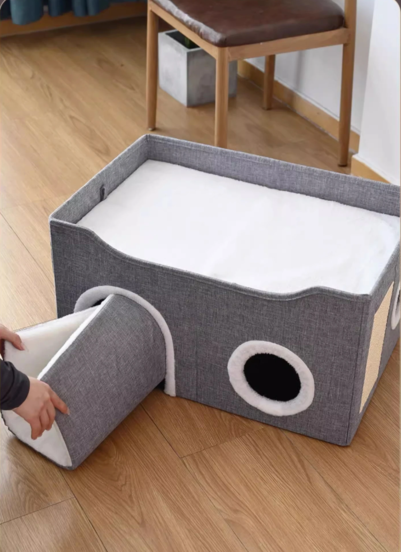 Foldable Cat Cave Bed, Cat Cube House with 2 Reversible Pads & Ball for Pet Foldable Cat Hideaway