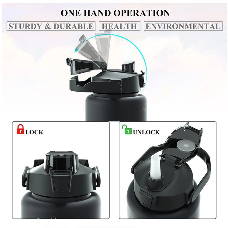 Large Capacity Portable Gradient Drinking Plastic Cup 3 in 1 Motivational Gym Sports Water Bottles