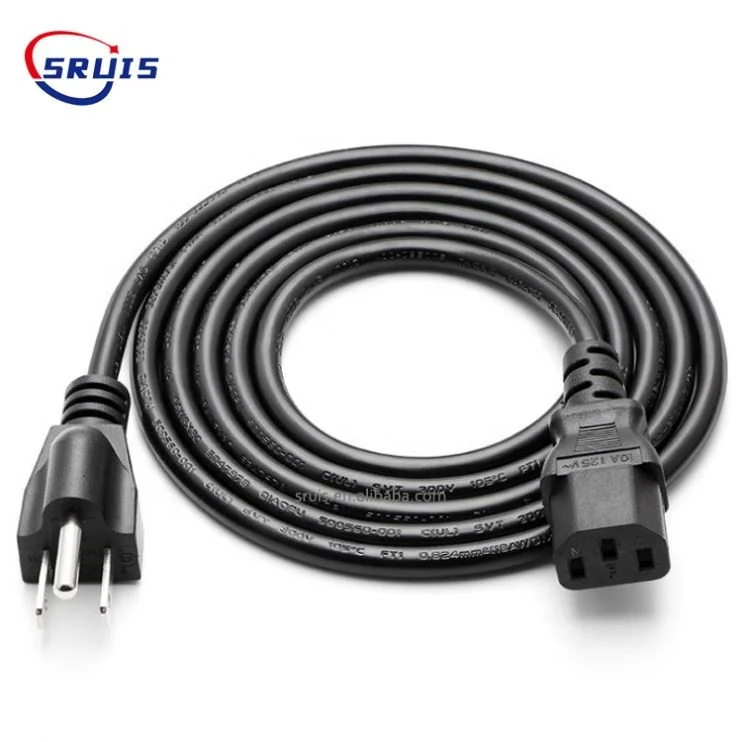 16Awg Heavy Duty Pin Extension Pc Computer Us 3 Prong Nema 5-15p To Iec C13 Cable Power Cord 3Pin