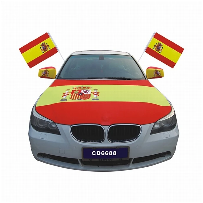Wholesales Advertising Car Hood Cover Elasticity Knitted Polyester Various National Flag Car Decoration Set