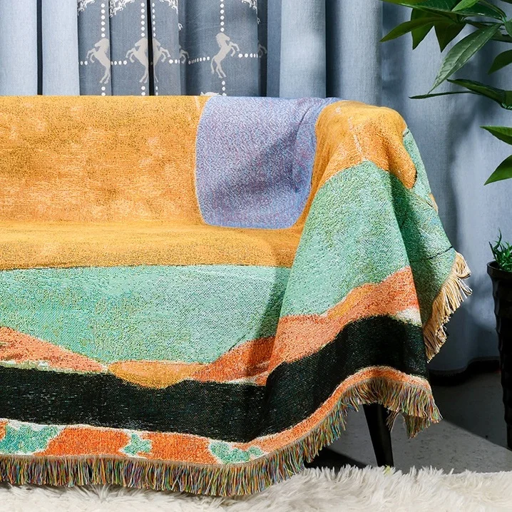 Home textiles custom gourd oil painting design Jacquard Tapestry Woven Throw Blanket with Factory Price