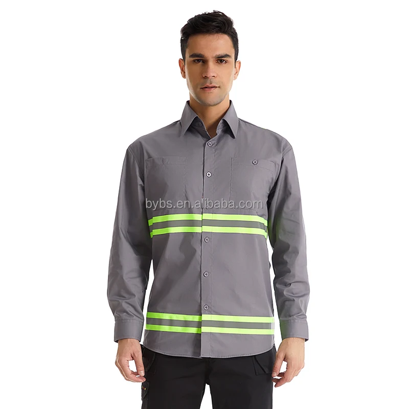 Custom Made Long Sleeves Safety Work Shirt Breathable Mechanic Reflective Tape Work Shirts