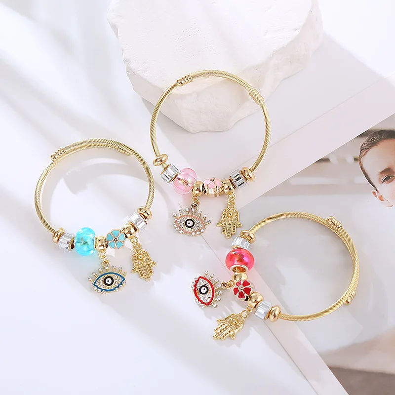 Personalized beaded crystal diamonds evi eye palm pendant bangles charms for bracelet making