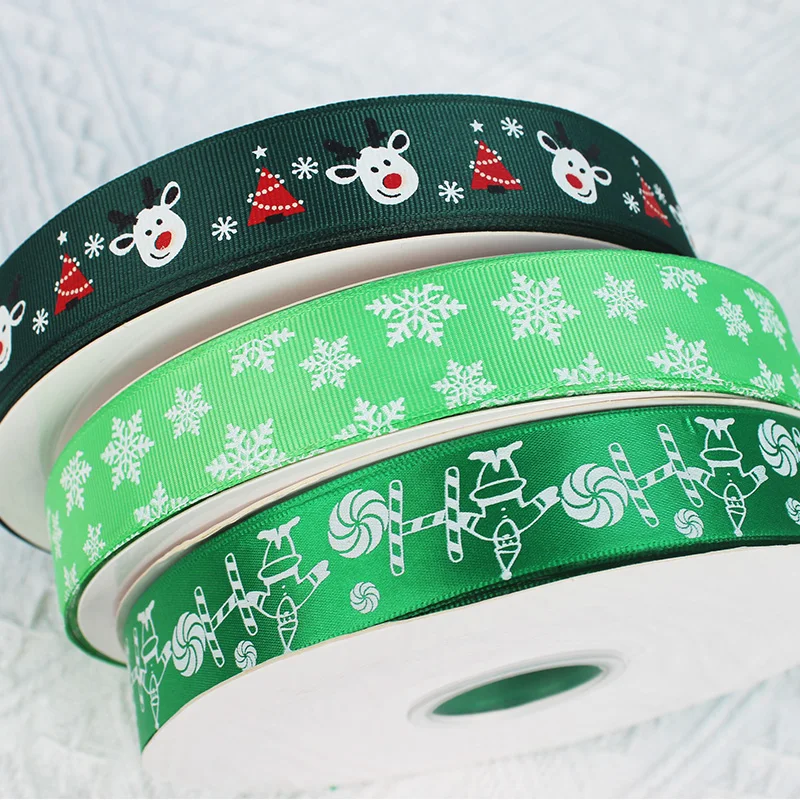 Factory wholesale OEM christmas Gift Ribbon Custom Sizes  Printed Satin Grosgrain Ribbon roll