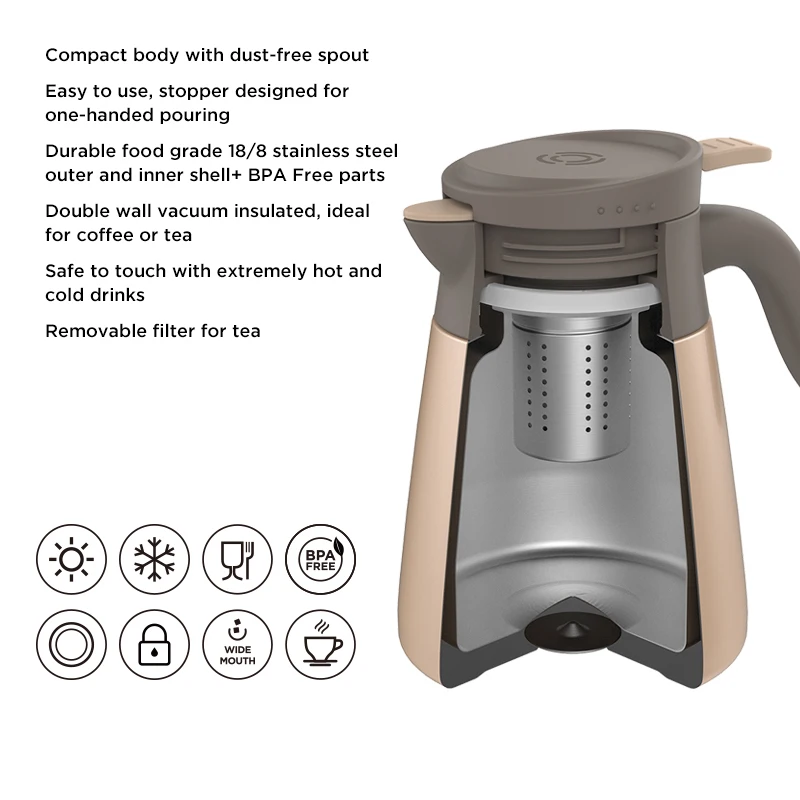 0.8L mini size wide mouth stainless steel vacuum thermal carafe coffee and tea thermos pot
